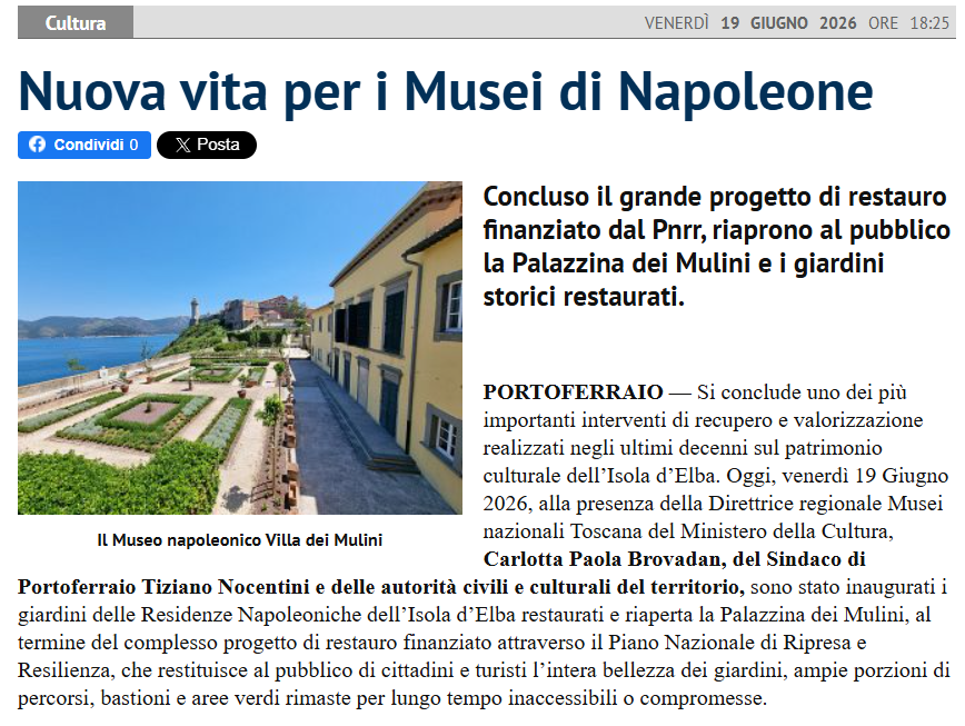 QuiNews Elba restauro giardini residenze napoleoniche Isola d'Elba